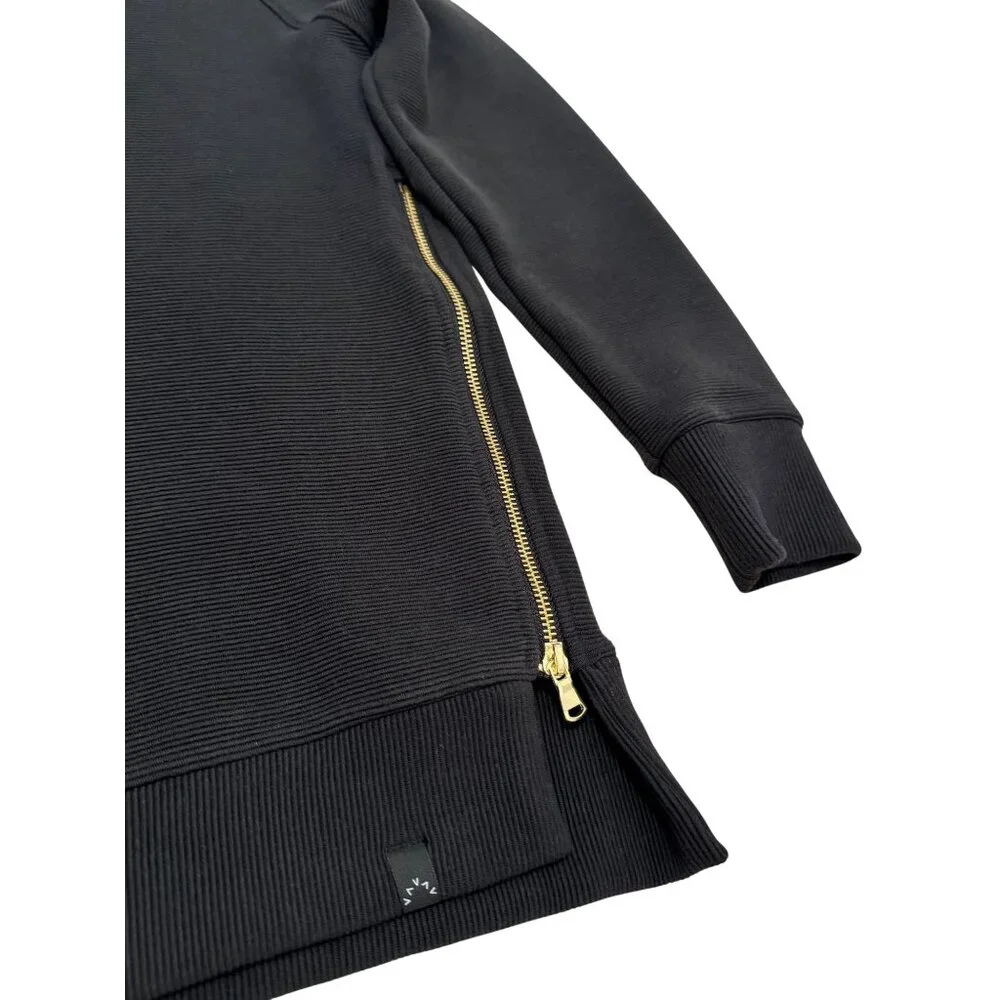 NWT Varley Manning Sweatshirt XS Black Side Zippers Long Sleeve‎ Ribbed Crewneck